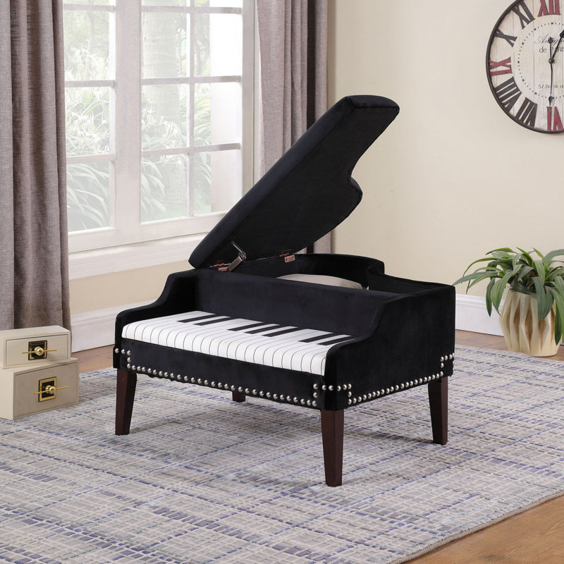 Repose-pieds de rangement de 21 pouces de long bleu marine avec têtes de clou et argent, Bleu
