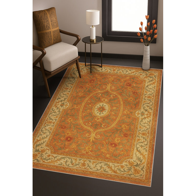 Tapis tissé orange traditionnel Mosso, 3'3" x 6'7"
