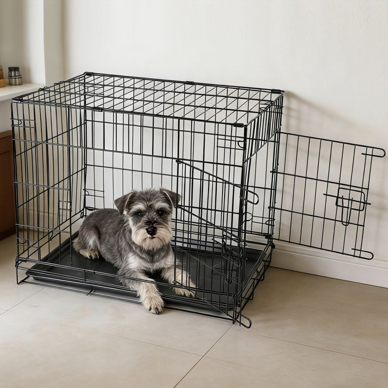 Foldable Metal Dog Cage with Plastic Tray