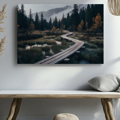 Reproduction d'art sur toile, "Scène de forêt sereine" avec une promenade en bois sinueuse