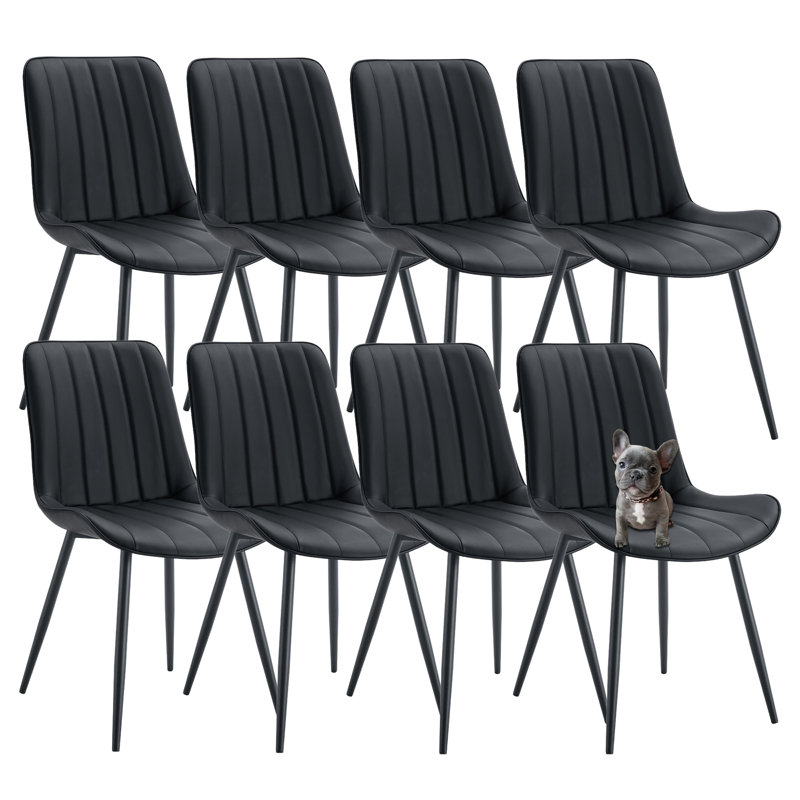 Smooth Line Design Extended Seat Cushion PU Dining Chair (Set of 8), Black