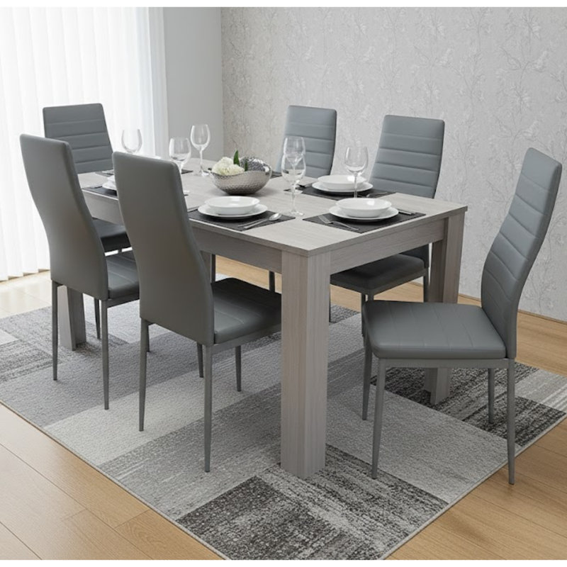 6 - Person Dining Set, 75cm H x 77cm W x 117cm D, Grey, Grey