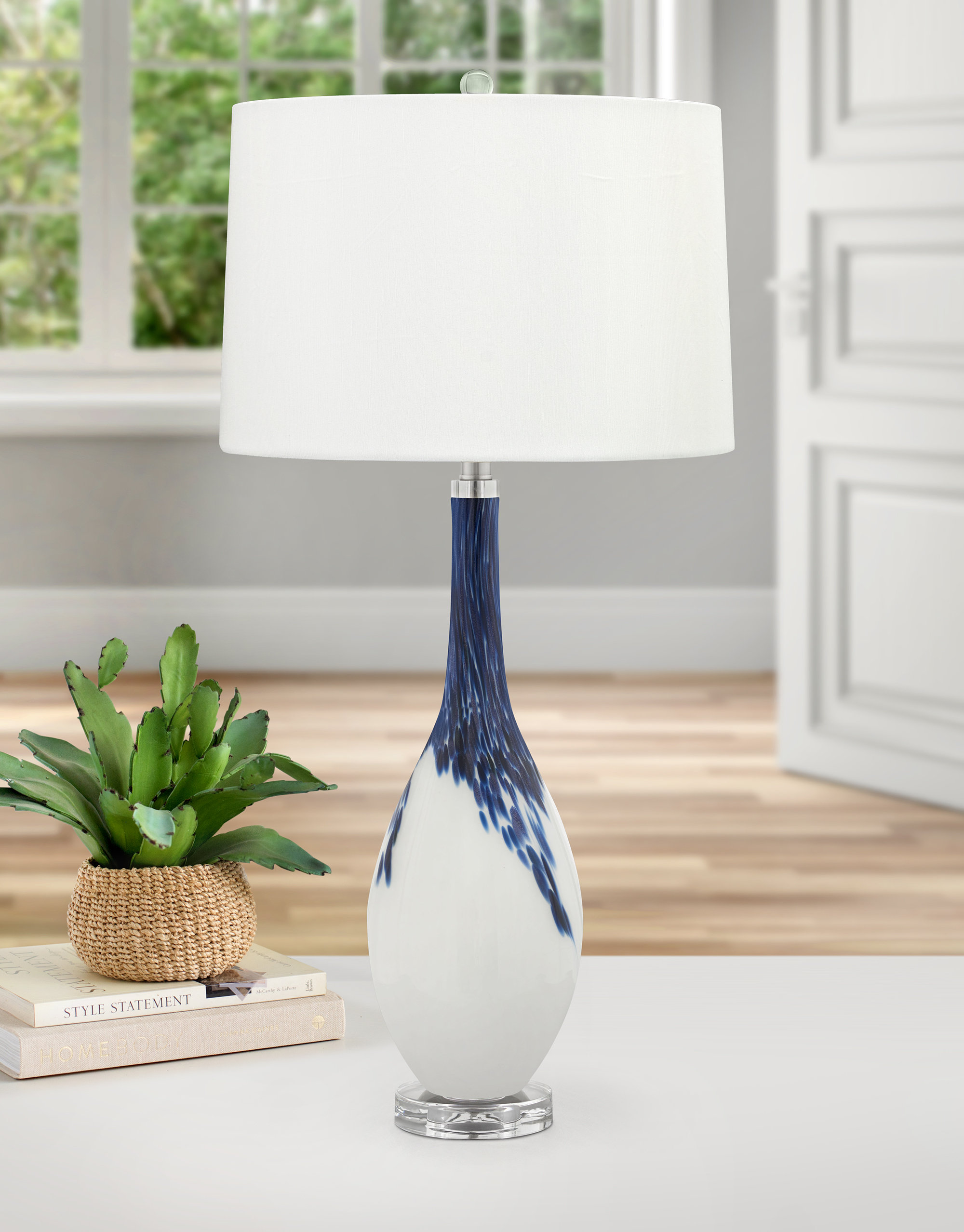 Medallion Lighting Brescia 34 in. Blue \u0026 White Glass Table Lamp \u0026 Reviews |  Wayfair, image size:2000x2556