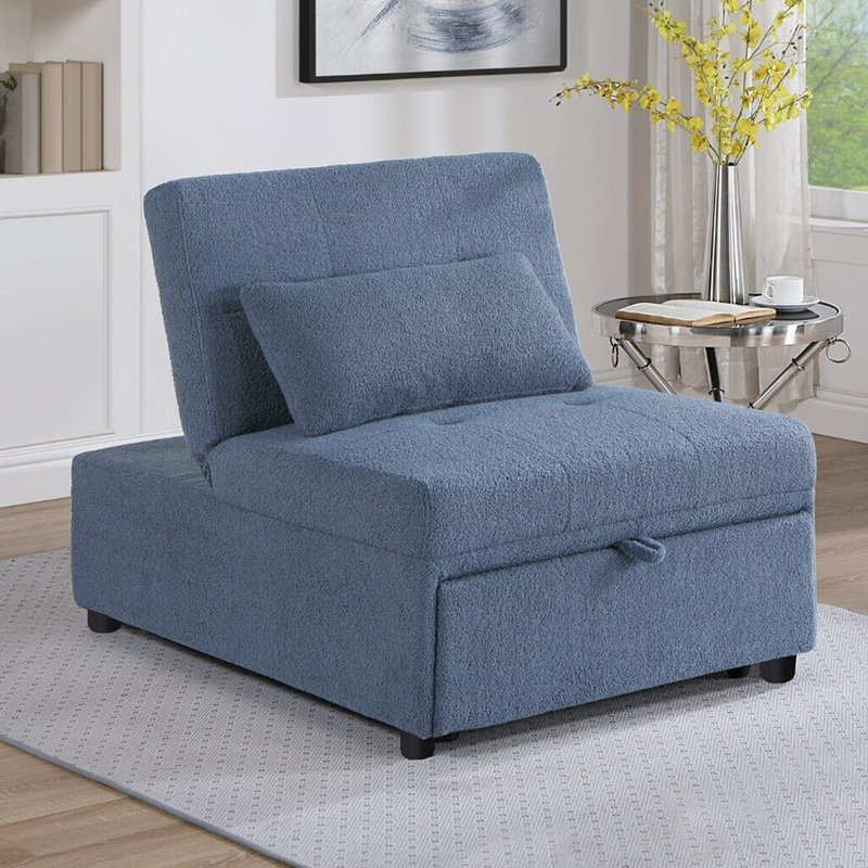 Sherpa Fabric Upholstered Sleeper Sofa Chair, Blue Gray Fabric