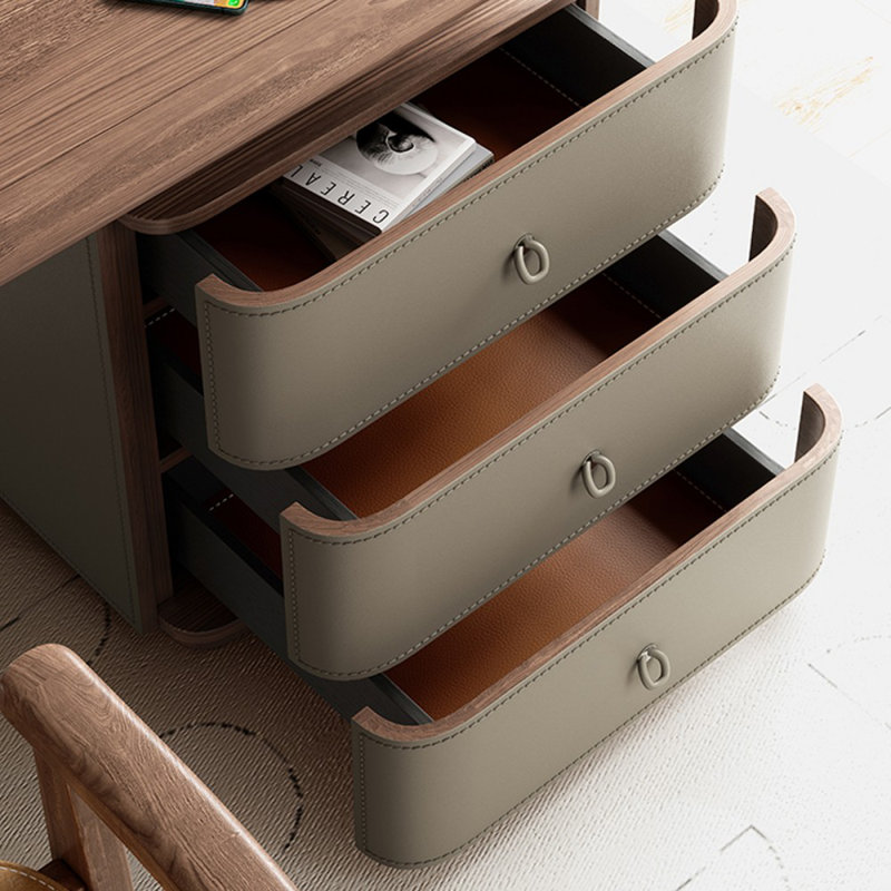 Bureau rectangulaire en bois manufacturé brun noisette + couleur fumée avec 3 tiroirs, H 29,53 po x l 55,12 po x P 27,56 po