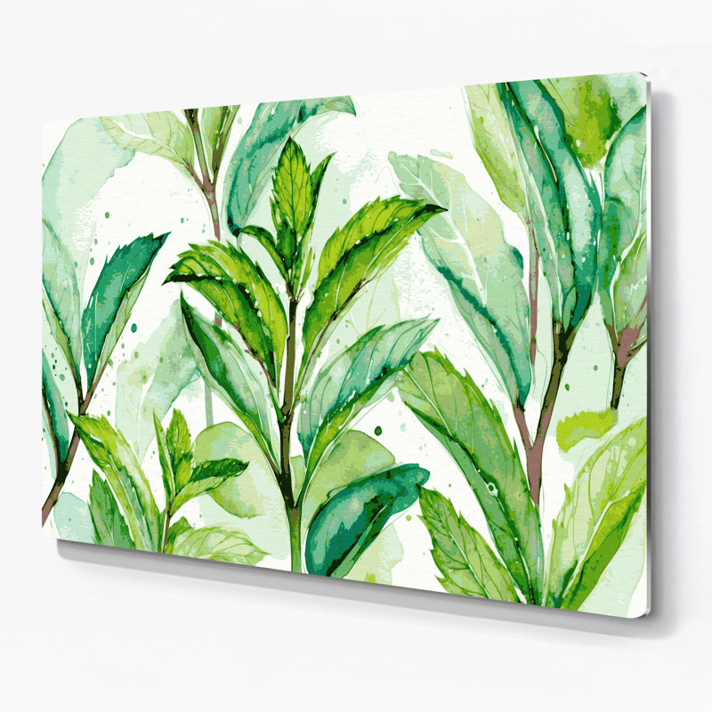 Art mural botanique vert menthe en métal, H 132 po x l 168 po x P 0,05 po