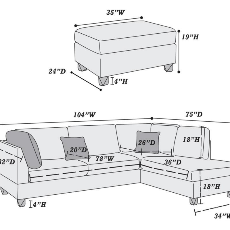 Canapé modulaire réversible avec repose-pieds (modulaire), Tissu gris