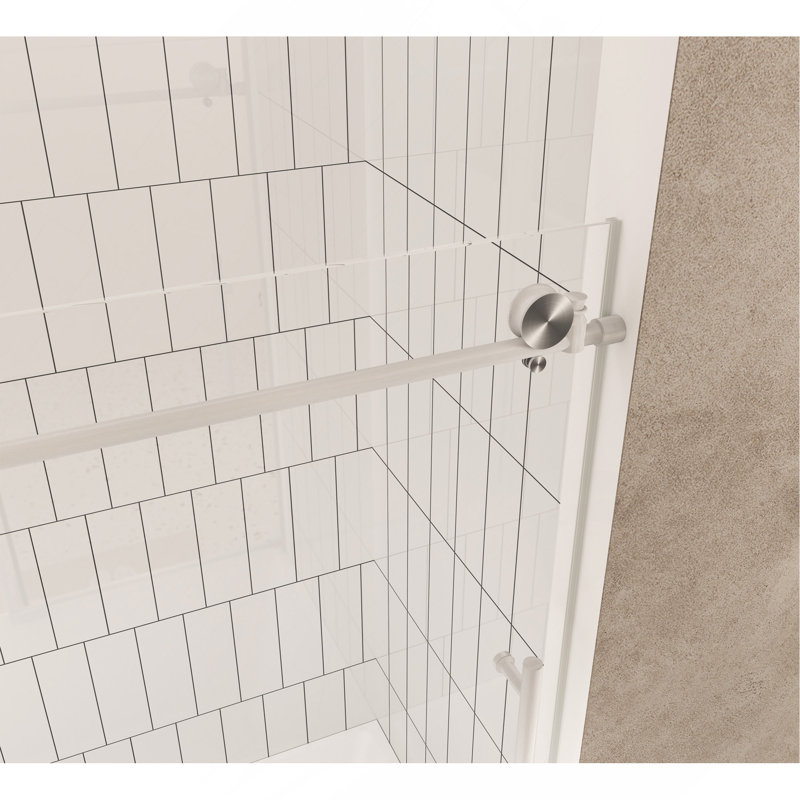Frameless shower door 56-60 "W x 60"H, 1/4 "(6 mm) Clear Tempered Glass, Explosion Proof Film, Stainless Steel Handle,Brushed Nickel