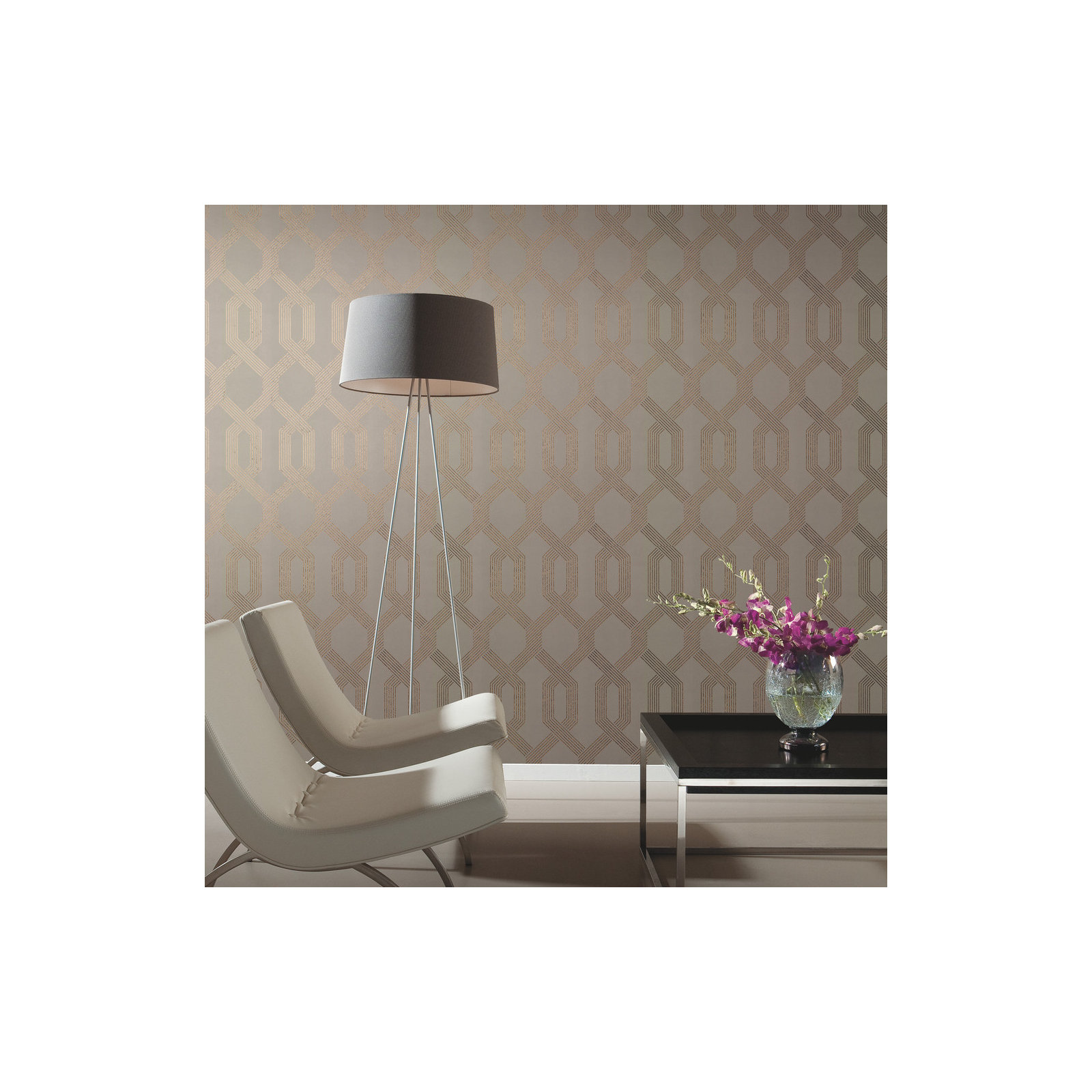 Mid Century Mid-Century Geometric Wallpaper, Beige/Gold