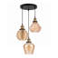 Vintage Style 3-Head Cluster Pendant Light, Ribbed Glass Shades in Blue, Clear & Amber, Antique Brass Holders, Dimmable, E27-54287564-54287555