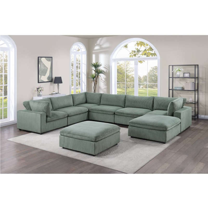Lanesha 8 - Piece X-Large Corduroy Modular Sectional set, Sage Corduroy