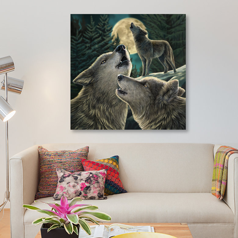 « loup song », impression sur toile, H 26 po x l 26 po x P 1,5 po, Pas de tapis, Toile tendue