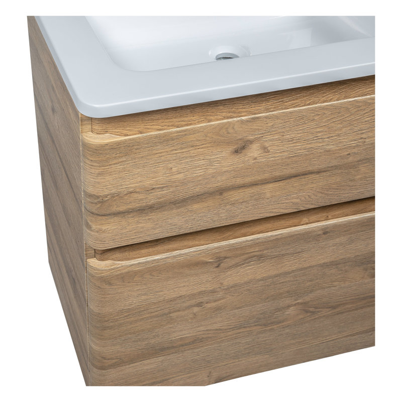 Meuble-lavabo autoportant moderne avec lavabo Junies, Teck naturel