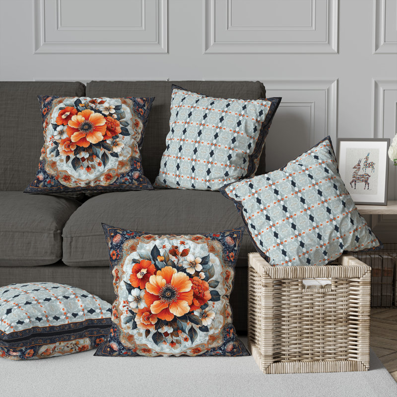 Kashmiri Twilight Indoor/Outdoor 20x20, Square 20", Blue/Orange