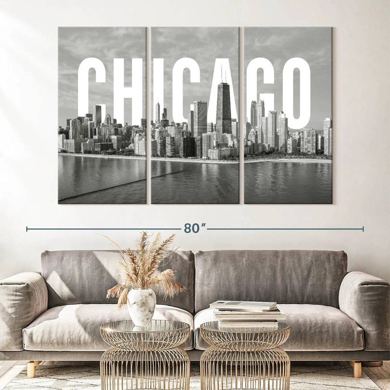 Impression sur toile monochromatique de Chicago, H 42 po x l 65 po x 1,25 po