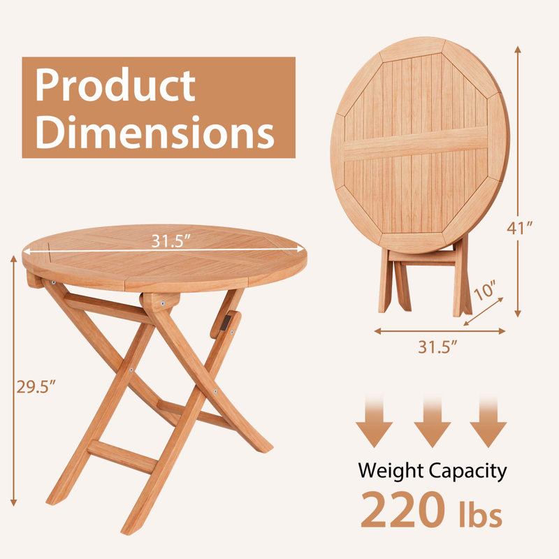 Reymouth Round 2 - Person 31.5'' Long Indonesia Teak Wood Bistro Set