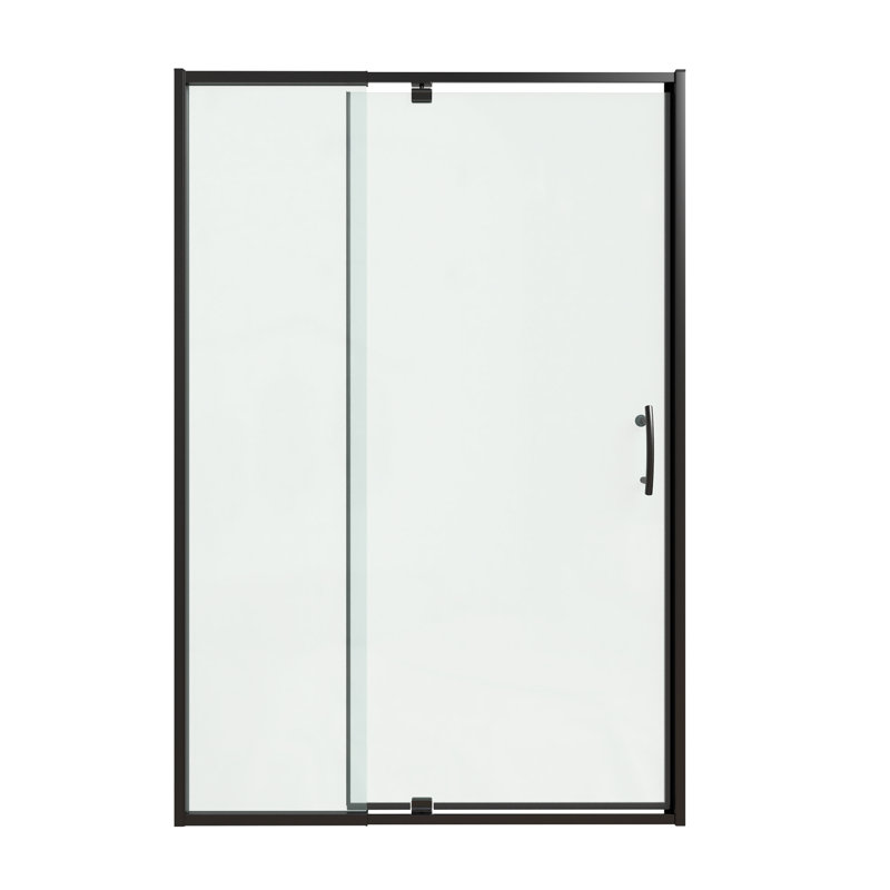 Porte de douche pivotante semi-sans cadre avec verre trempé 1/4 ", L 48 po x H 71 po, Noir mat