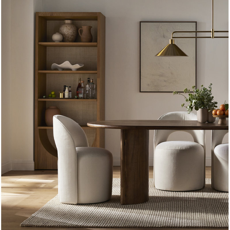 Neta Upholstered Swivel Dining Chair, Flannigan Cotton Tweed