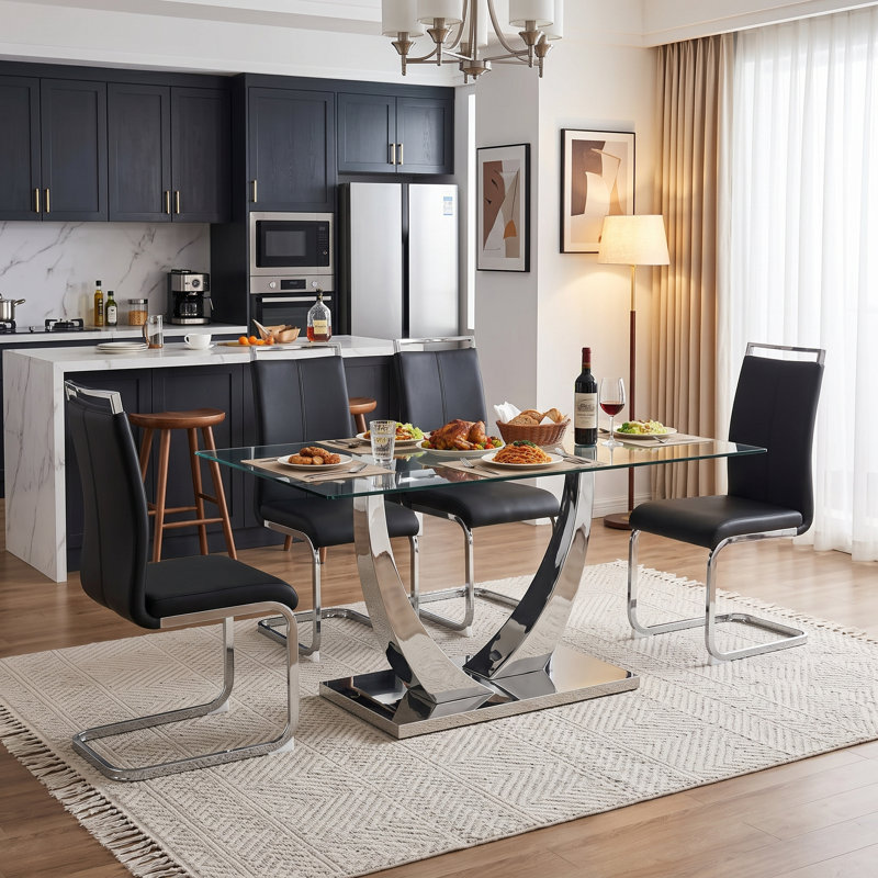 Table de salle à manger Plouffe, H 30,1 po x L 62,8 po x l 35,43 po, Argent argent