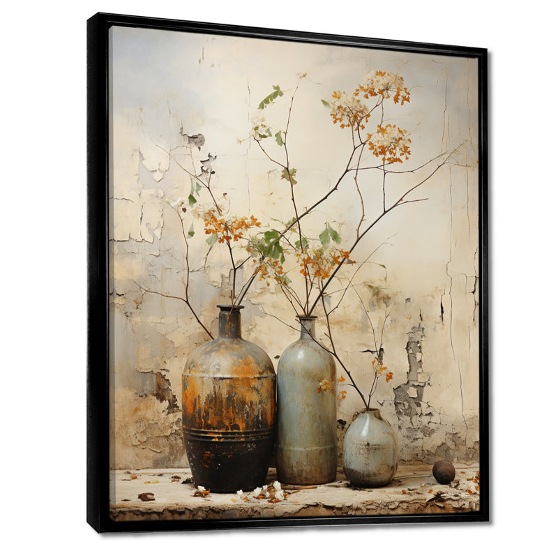 Décoration murale Zen Boho Pottery 1 - Boho Pottery, H 32 po x l 24 po x P 1 po, Cadre flottant noir