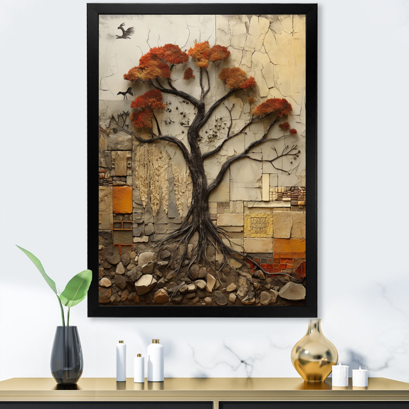 Baobab Tree Collage II - impressions sur toile abstraites, Impression noire sur toile encadrée, H 20 po x l 12 po x P 1 po