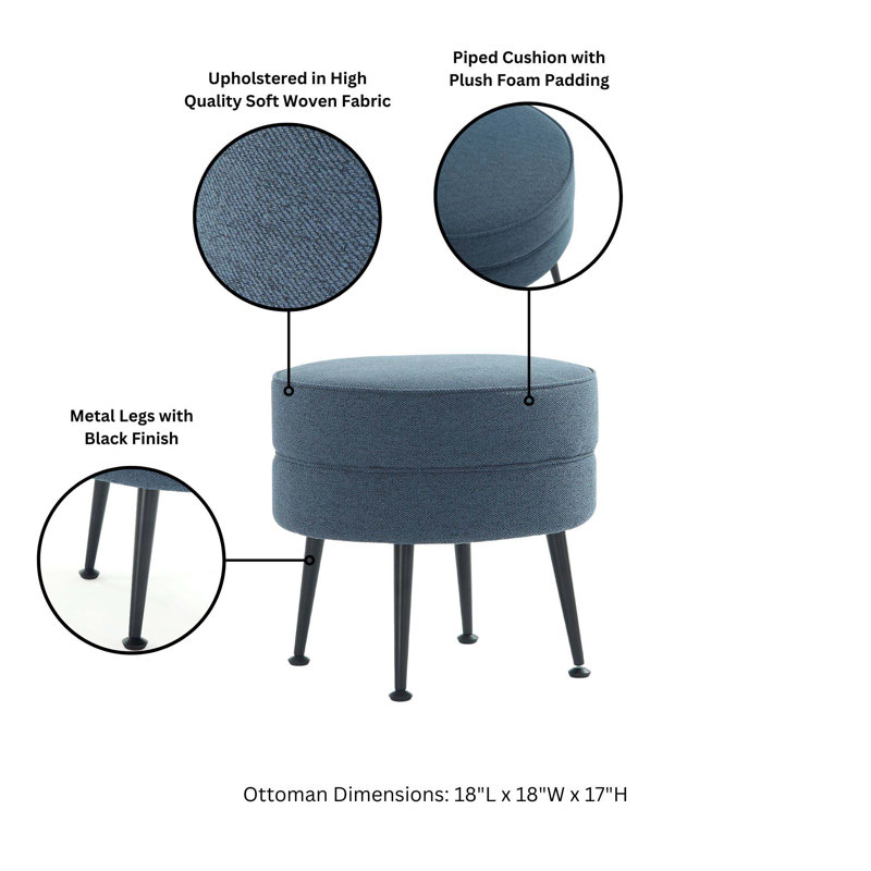 Luker Woven Polyester Blend Upholstered Ottoman in Oatmeal with Gold Feet (Set of 2), Blue, Black