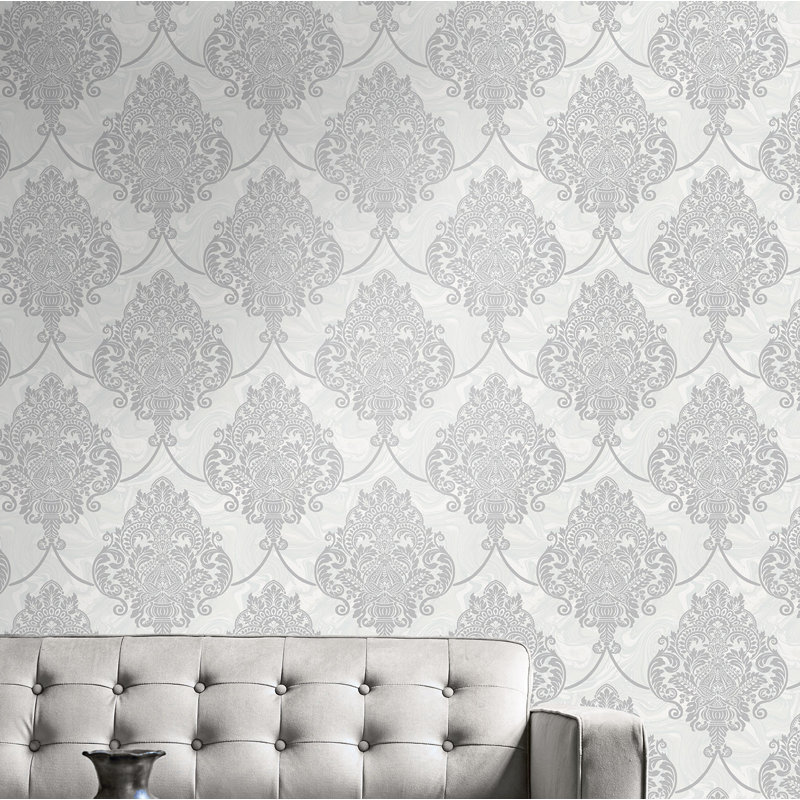 Rouleau de papier peint texture l 27 pi x l 27 po souffle Erika, Paillette argent et gris
