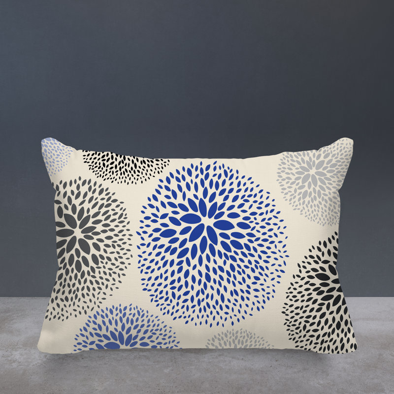 Coussin décoratif intérieur / extérieur en polyester filé floral Bavière, Bleu marine / crème / noir / gris