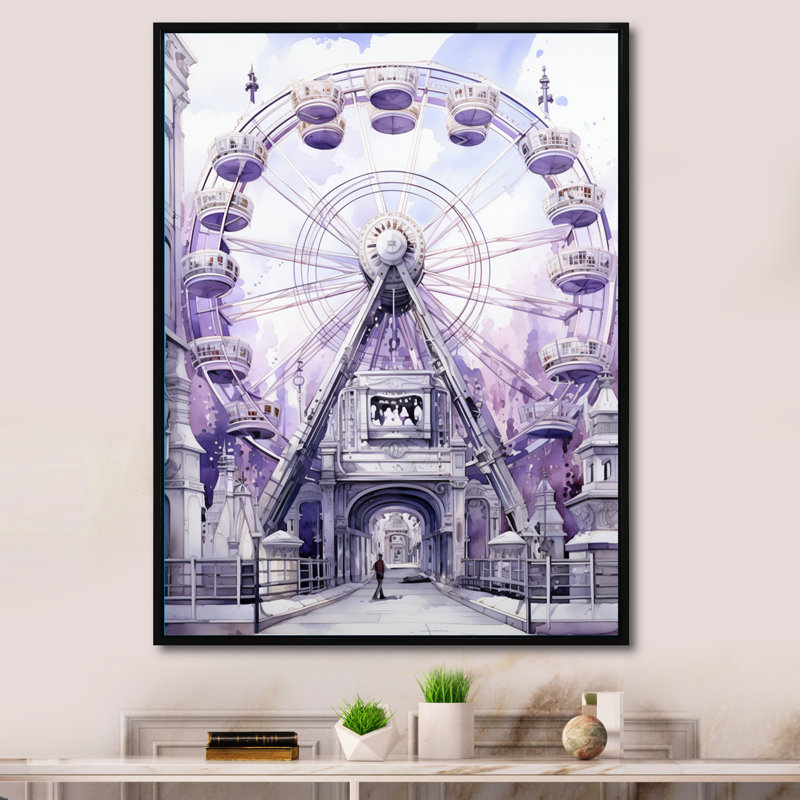 Carrousel éternel I - impression sur toile mauve, Cadre flottant noir, H 32 po x l 16 po x P 1 po