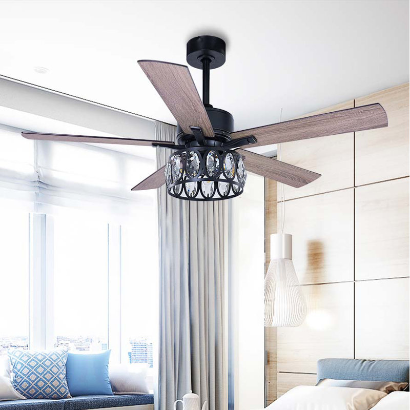 Ventilateur de plafond en cristal à 5 pales de 52 po avec télécommande et ensemble d'éclairage Khara