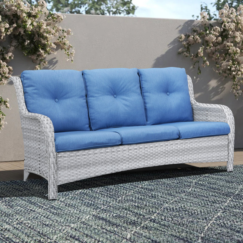 Schutt 72.44 " W Straight Metal and Steel Patio Sofa with Cushions, Navy Blue