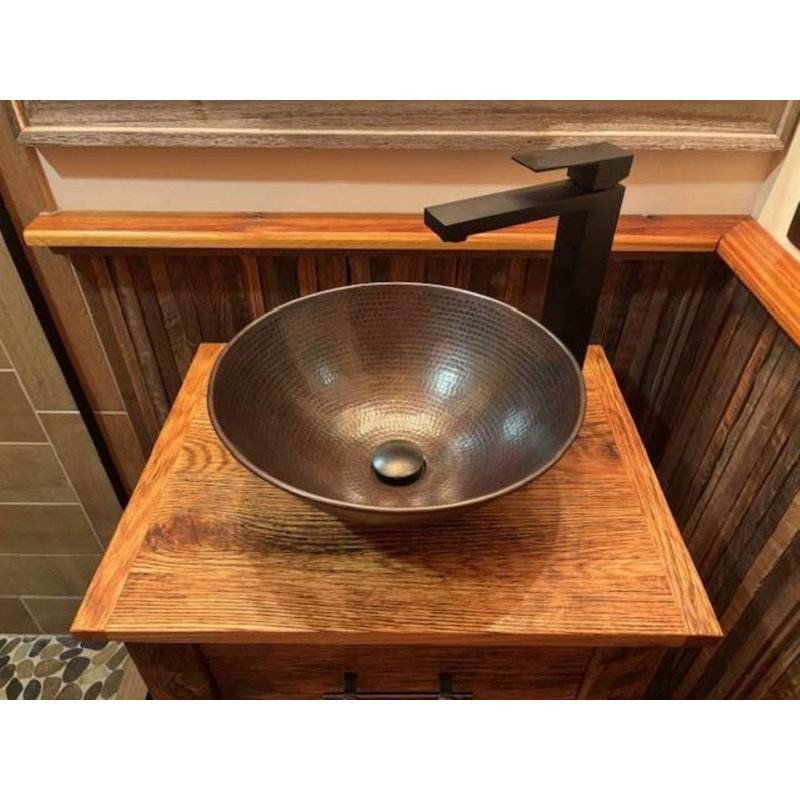 Lavabo de salle de bain rond en cuivre 14 po avec bonde escamotable