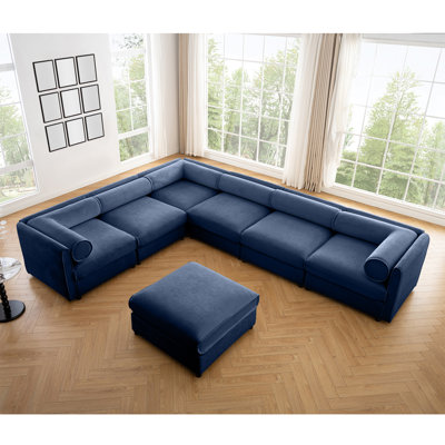 Vihaan 6-Seater Modular Chenille Sectional Sofa with Ottoman