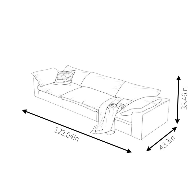 Canapé en lin à plumes de coton, H 33,46 po x l 122,04 po x P 43,3 po, 3