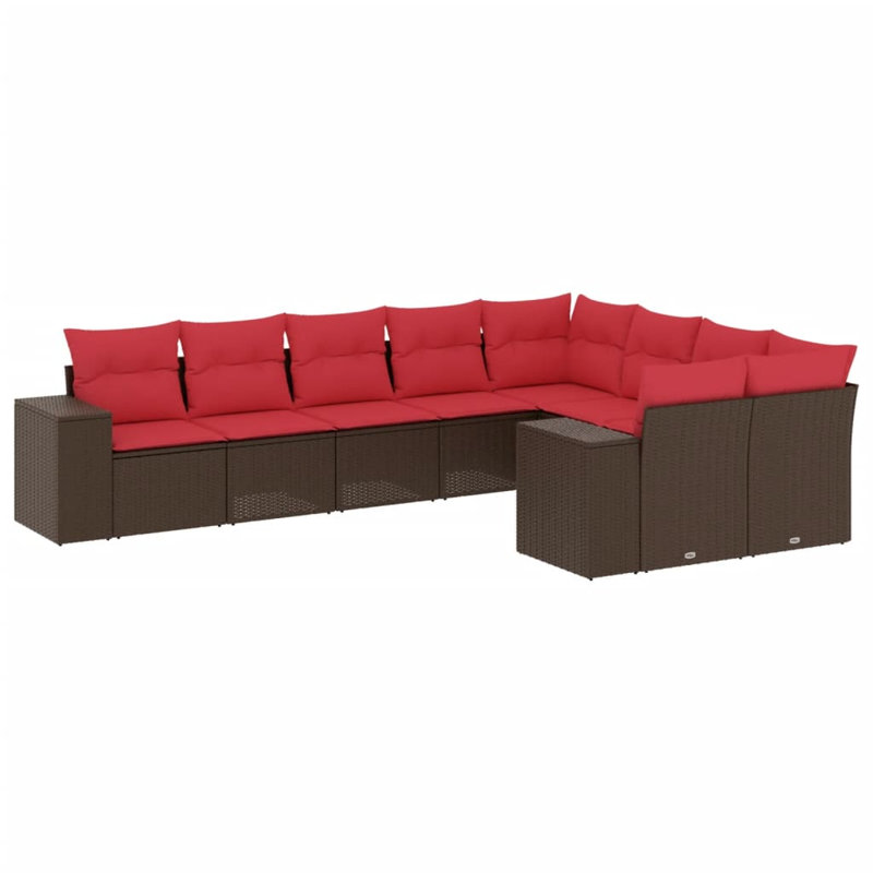 Latitude Run® 9 Piece Patio Sofa Set With Cushions Black Poly Rattan, Teal Cushion/ Black Frame