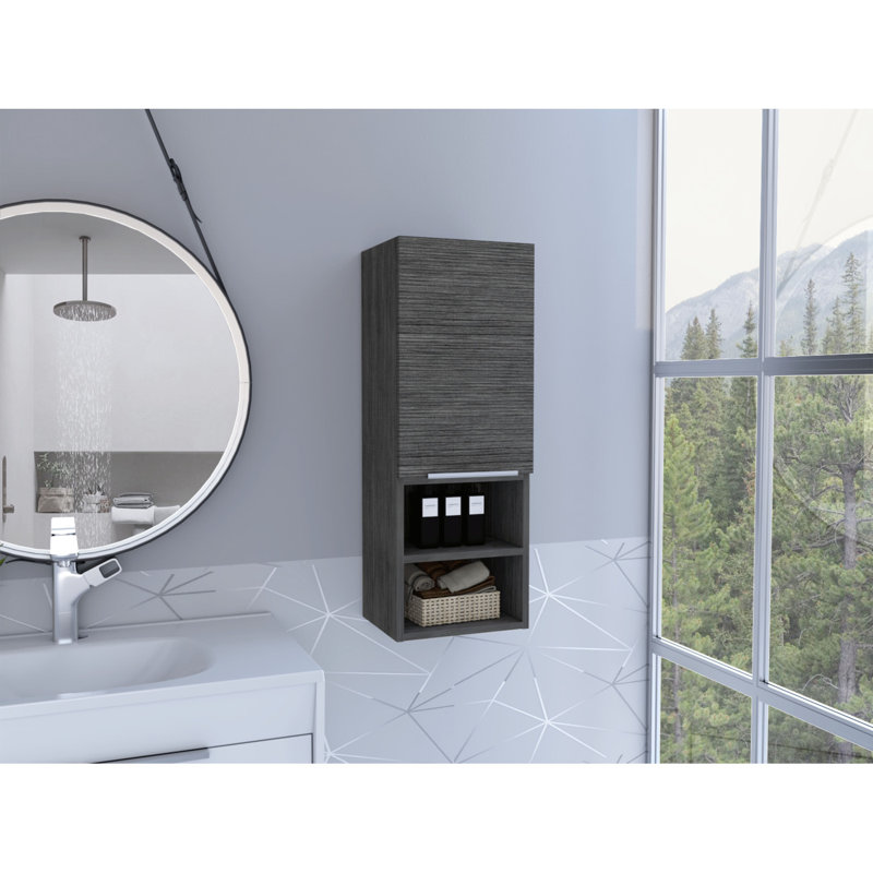 Mila Bathroom Cabinet, Two Interior Shelves, Two External Shelves, Single Door Cabinet, Gray