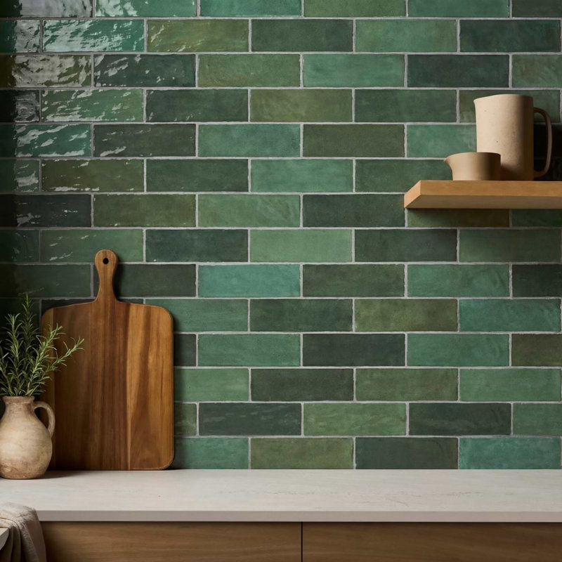 Portmore 3x8 Glazed Ceramic Tile, Green