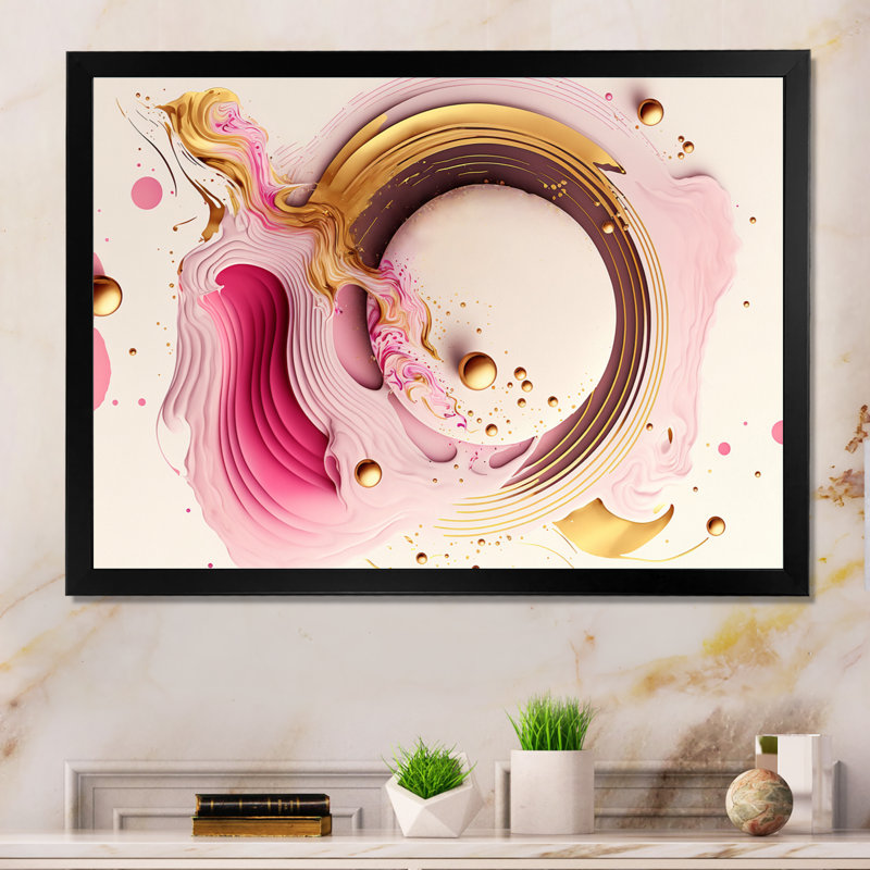 «Pink Watercolor Circular Abstract III», impression sur toile, Impression noire sur toile encadrée