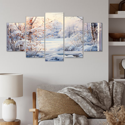 «Winter River Window View III - Winter Landscape Multipanel», ensemble d'art mural