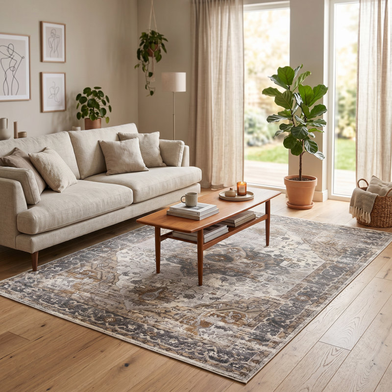 Tapis intérieur de style classique, élégant, à médaillons à bordure de 8 pi x 11 pi (7 pi 10 po x 10 pi 6 po) brun-brun, classique / traditionnel - salon, chambre à coucher, salle à manger et cuisine