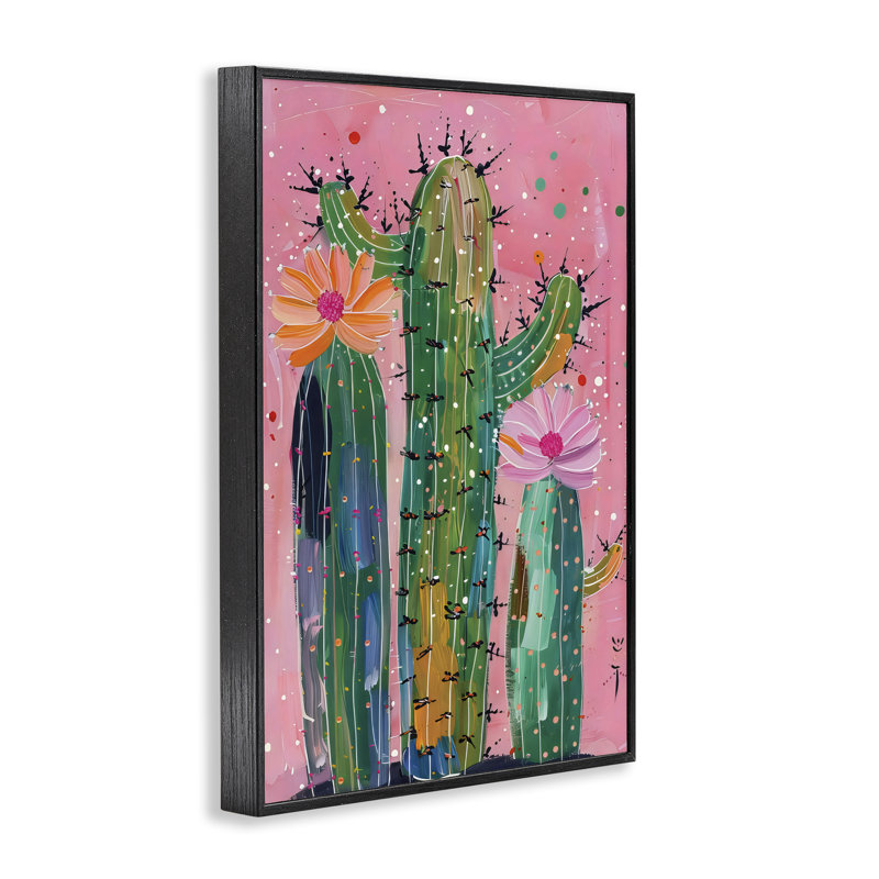 Cactus créatif sur estampe numérique, design par LSR Design Studio, H 18 po x l 12 po, Giclée encadrée noir minuit
