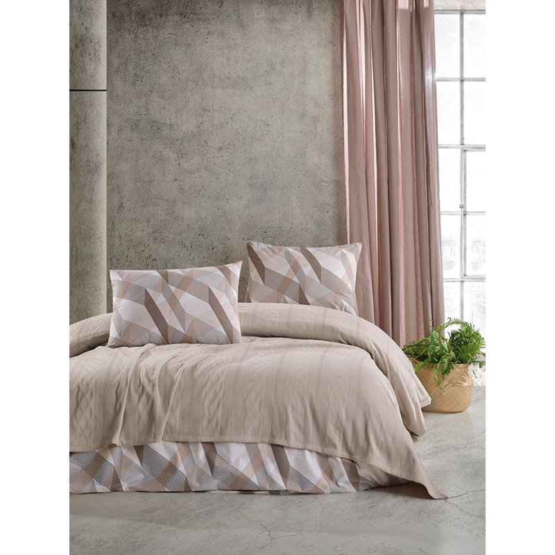 Ensemble de courtepointe 100% coton moderne et contemporain Montes 4 pièces, Beige