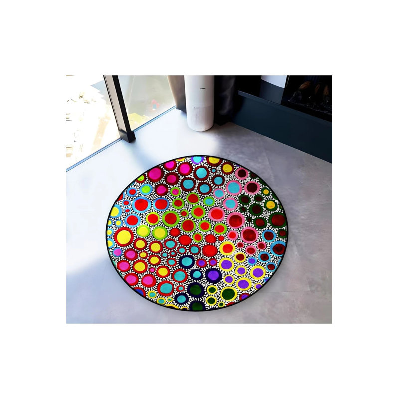 Multicolored Flowers Woven Base Modern Decorative Carpet, Round 2'8"