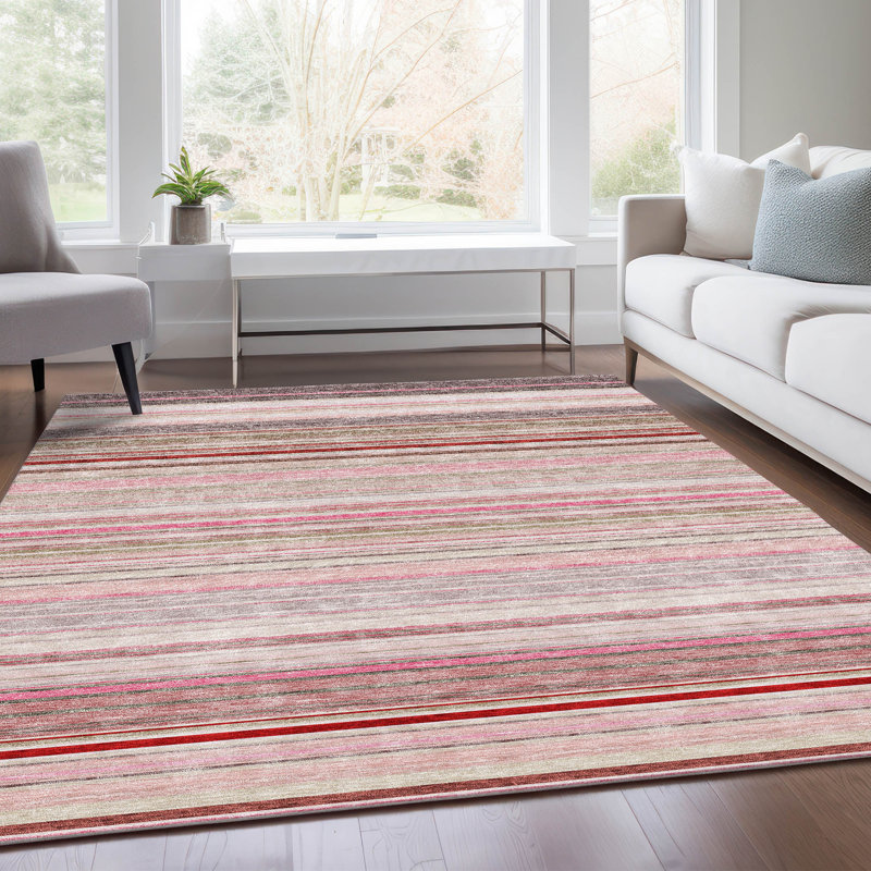 Premium Machine Washable Prisco Pink Rug, Rectangle 5' x 7'6"