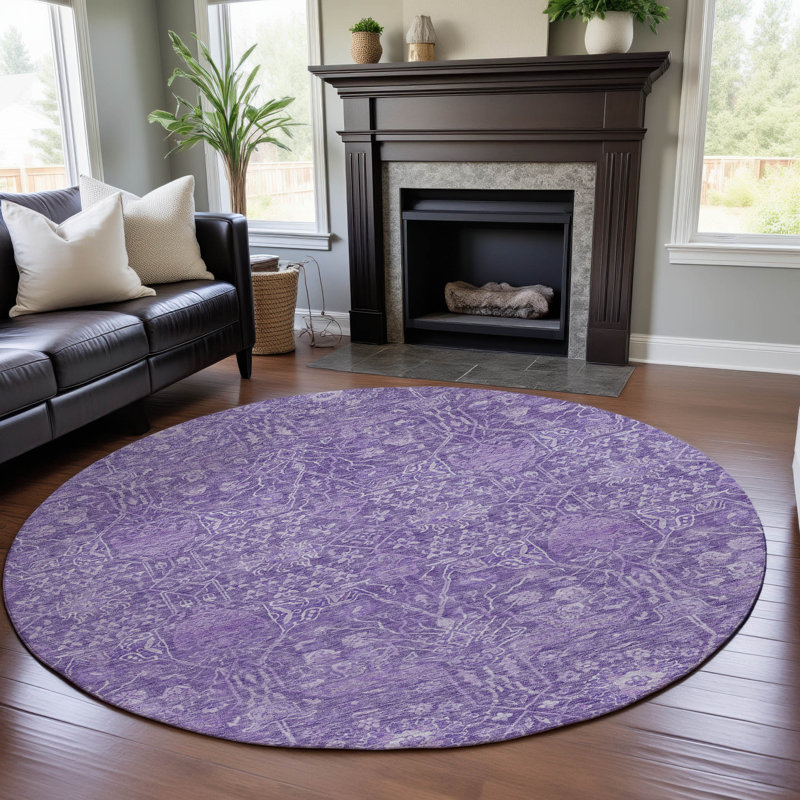 Premium Machine Washable Ducote AMF1133 Global Rug, Round 8'