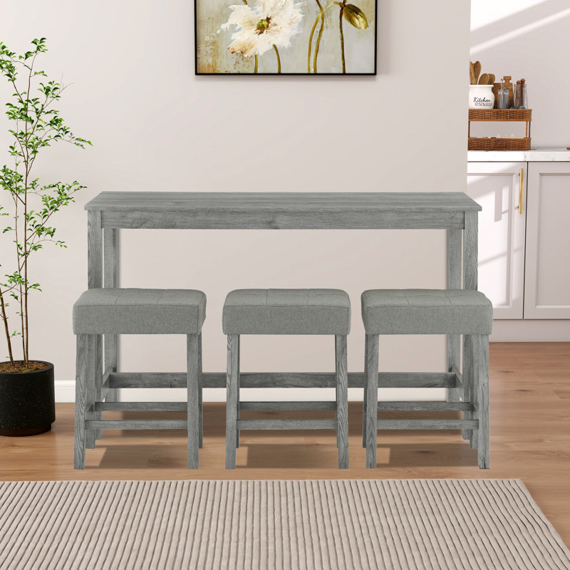 Ensemble de table de bar l 59 po, table de salle à manger, avec prise de courant, avec 3 tabourets rembourrés, Gris