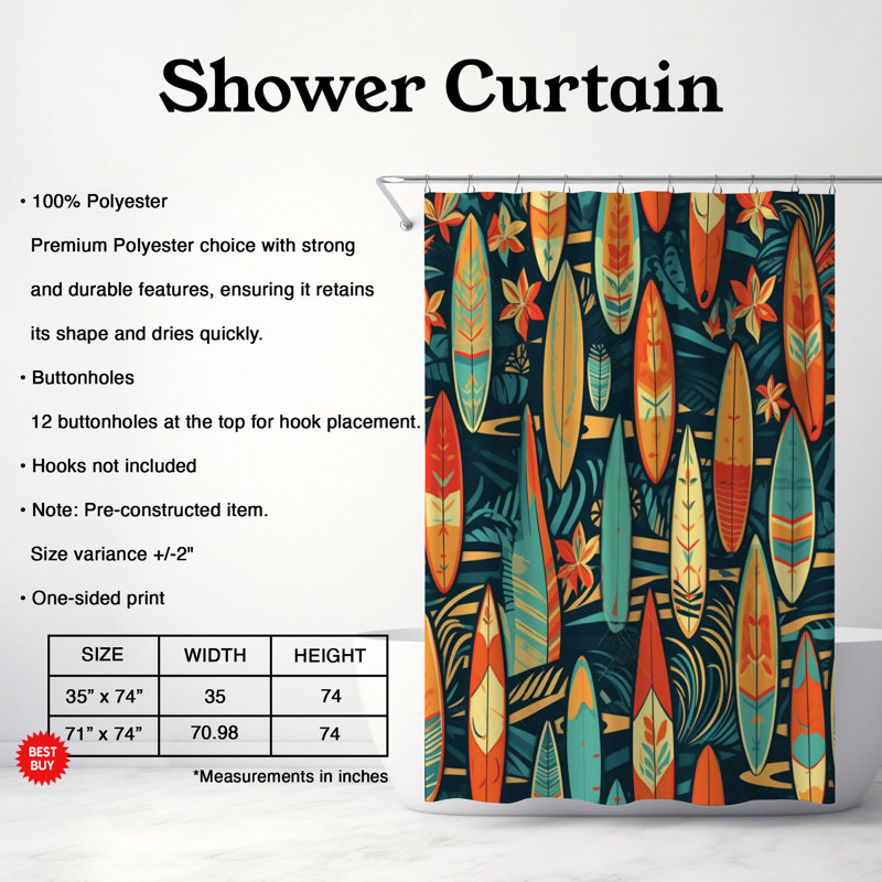 Rideau de douche standard 1 pièce Old-World Hawaii, H 74 po x l 71 po
