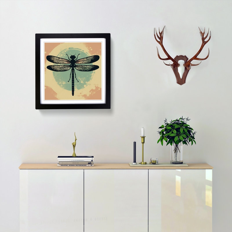 Dragonfly Retro Framed Print, Black