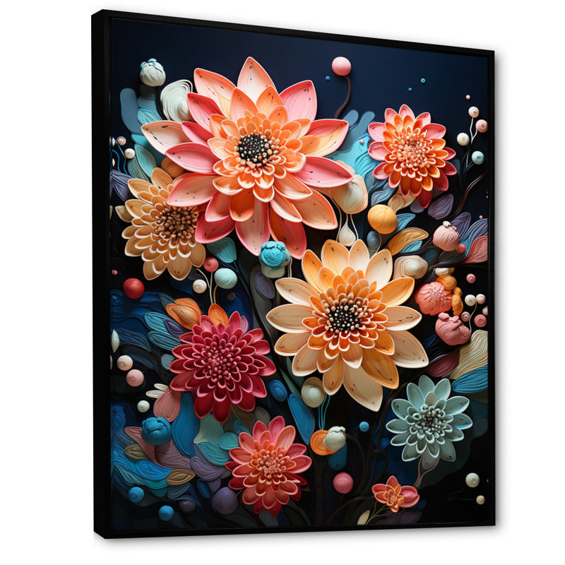 Collage de fleurs colorées Zinnia, Noir, H 32 po x l 24 po x P 1 po