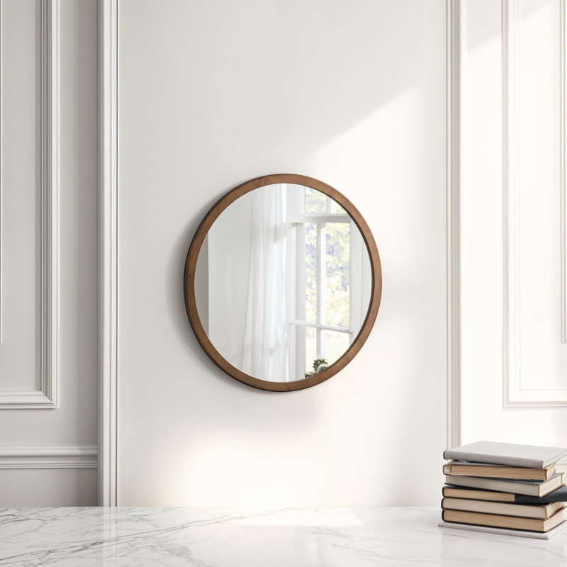 Tabatha Wood Round Mirror, 40cm H x 40cm W, Bronze
